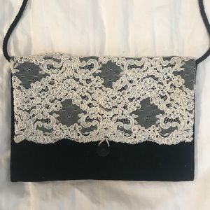 BLACK VELVET AND LACE MINI PURSE